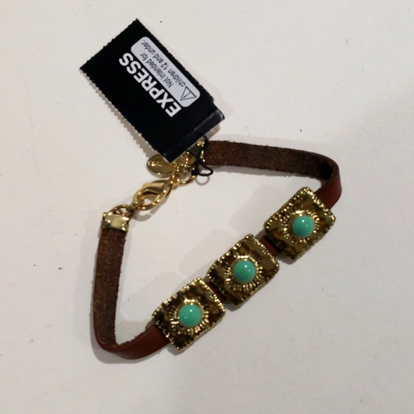 🌿 Express Brown Leather & Gold-Tone Turquoise Accent Bracelet – Boho Chic ✨ - Picture 3 of 8